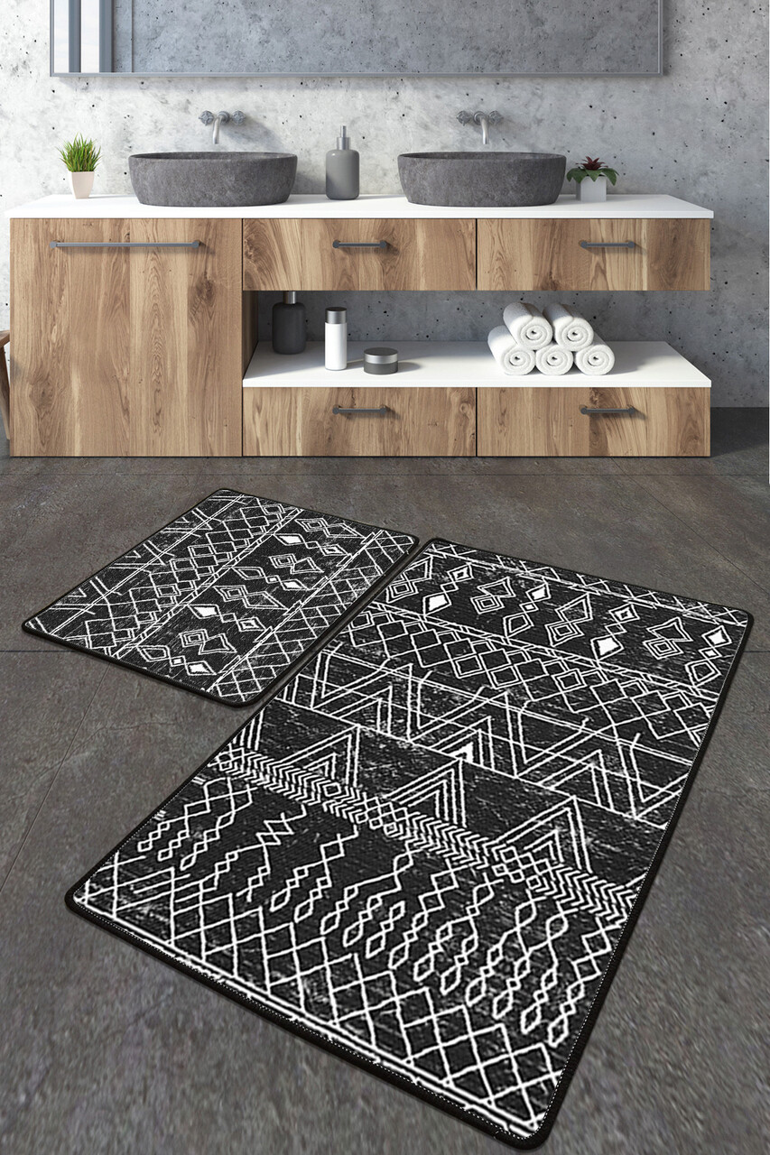 Set covorase de baie, L'essentiel Maison, Straordinario Black Djt, Negru / Antracit / Alb - imagine 3